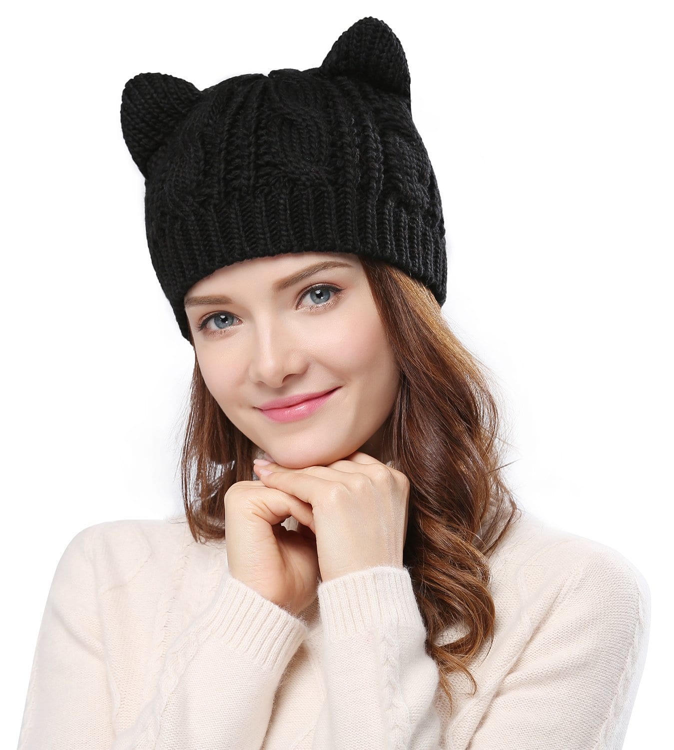 Black cat knit beanie